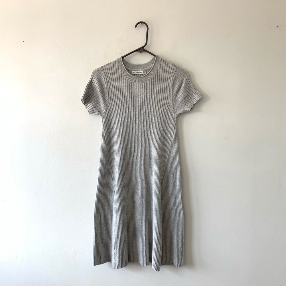 Zara Ribbed Crewneck Short Sleeve Flare Dress